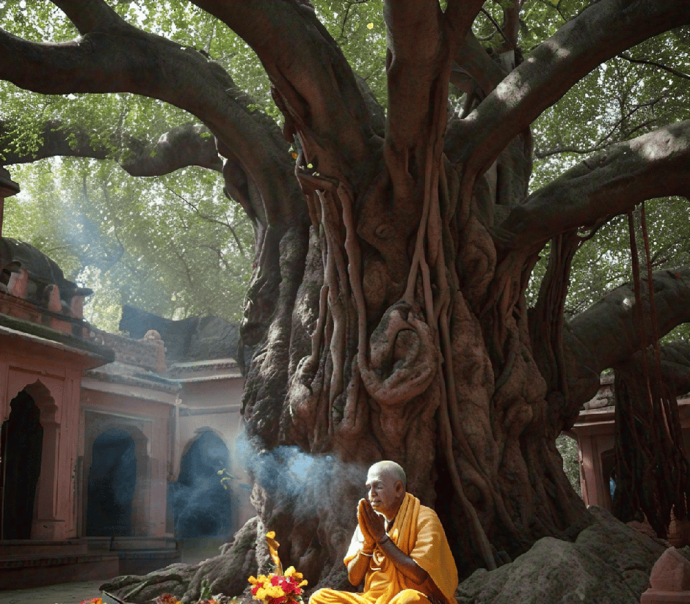 worshipping banyan tree